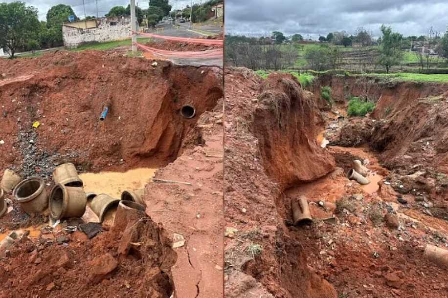 Chuva provoca erosão, abertura de cratera em Severínia e afeta escolas infantis de Rio Preto