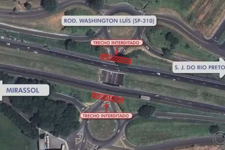 Interdição na Washington Luís muda acesso a Mirassol; veja rotas alternativas