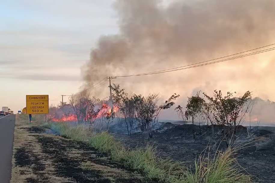 Incêndio atinge vegetação às margens de rodovia em Santo Antônio do Aracanguá