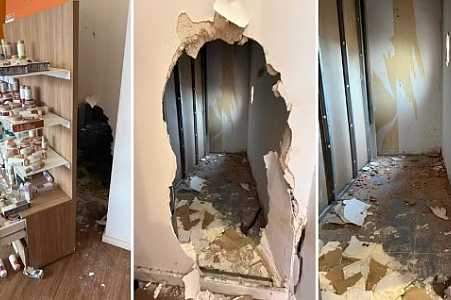 Ladrões escalam muro de quase 4 metros e quebram parede de loja com marreta para furtar perfumes em Rio Preto